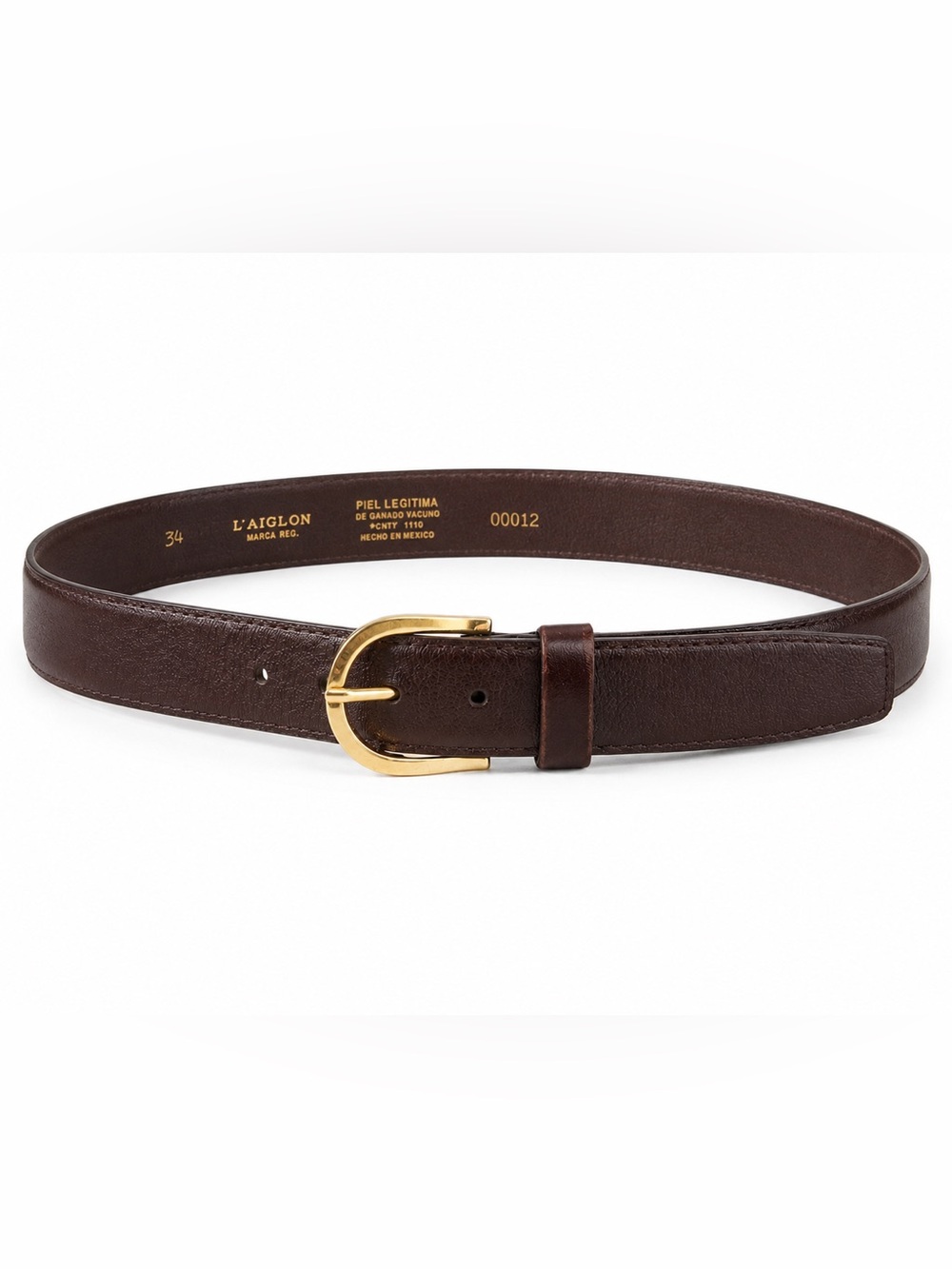 Vintage L’Aiglon Leather Belt 34 Preppy Brown Gold Buckle Western Classic Office
